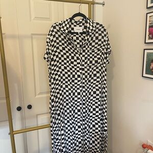 Pistola Black and White Checkered Midi Dress